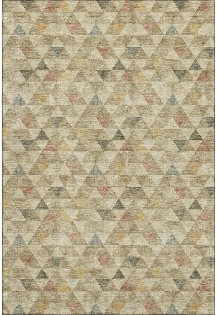 Beige Red And Salmon Geometric Washable Area Rug With UV Protection Photo 1