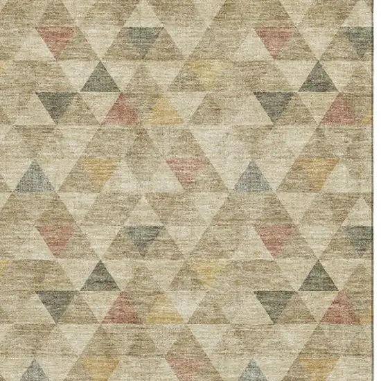 Beige Red And Salmon Geometric Washable Area Rug With UV Protection Photo 8