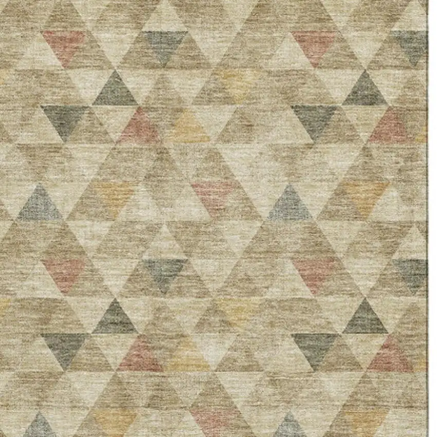 Beige Red And Salmon Geometric Washable Area Rug With UV Protection Photo 8