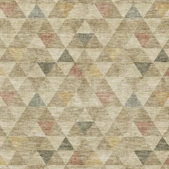 Beige Red And Salmon Geometric Washable Area Rug With UV Protection Photo 3