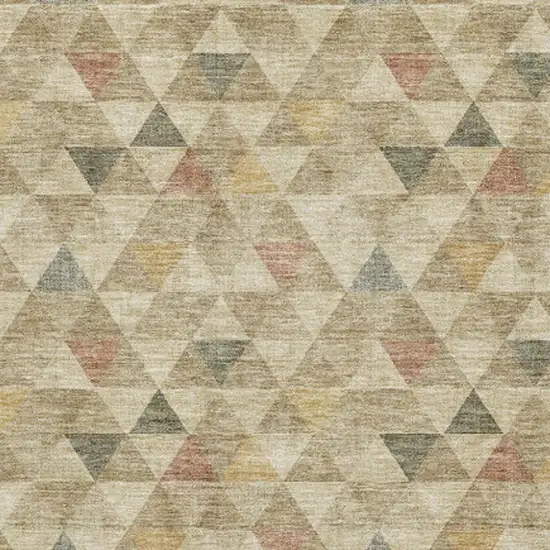 Beige Red And Salmon Geometric Washable Area Rug With UV Protection Photo 7