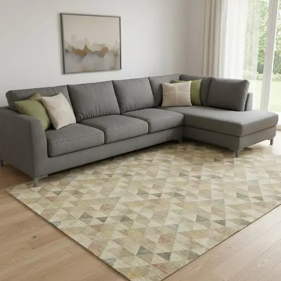 Beige Red And Salmon Geometric Washable Area Rug With UV Protection Photo 1