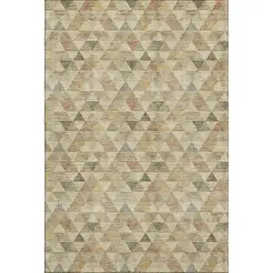 Photo of Beige Red And Salmon Geometric Washable Area Rug With UV Protection