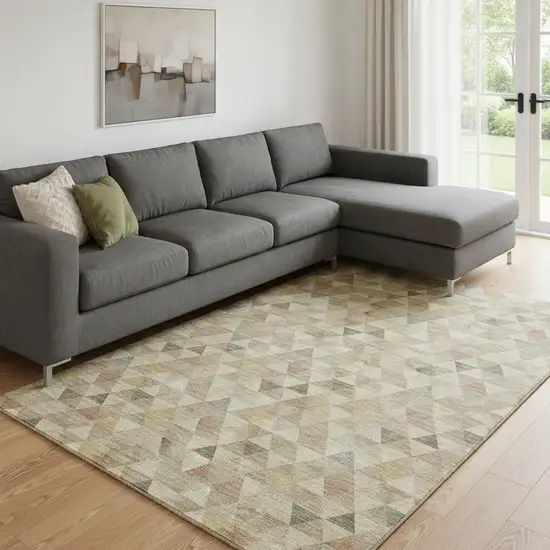 Beige Red And Salmon Geometric Washable Area Rug With UV Protection Photo 1