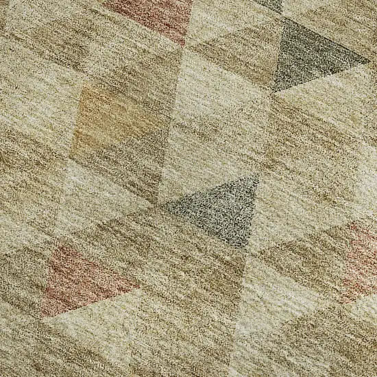 Beige Red And Salmon Geometric Washable Area Rug With UV Protection Photo 6