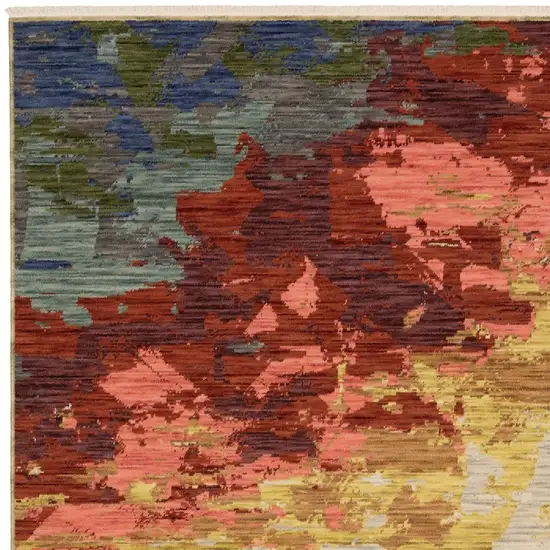 Beige Red And Yellow Abstract Area Rug With Fringe Photo 5