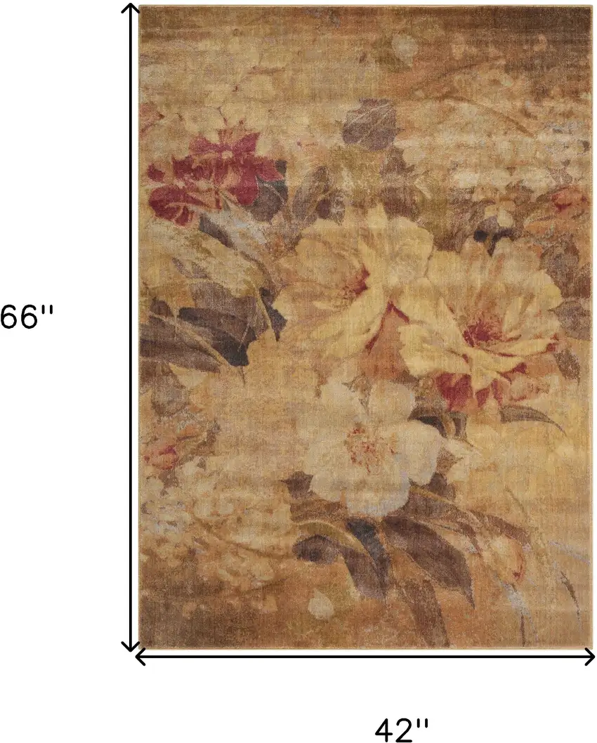Beige Red And Yellow Floral Non Skid Area Rug Photo 3