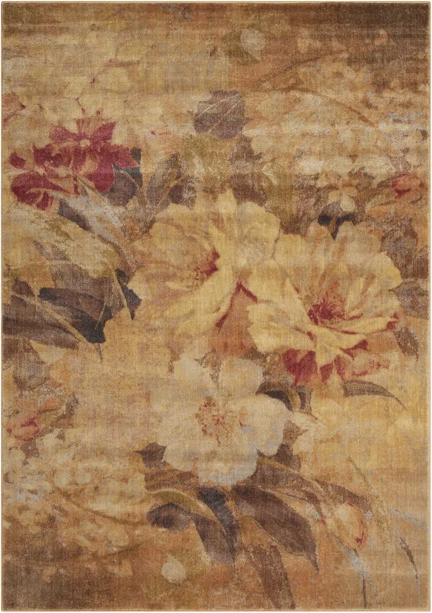 Beige Red And Yellow Floral Non Skid Area Rug Photo 2