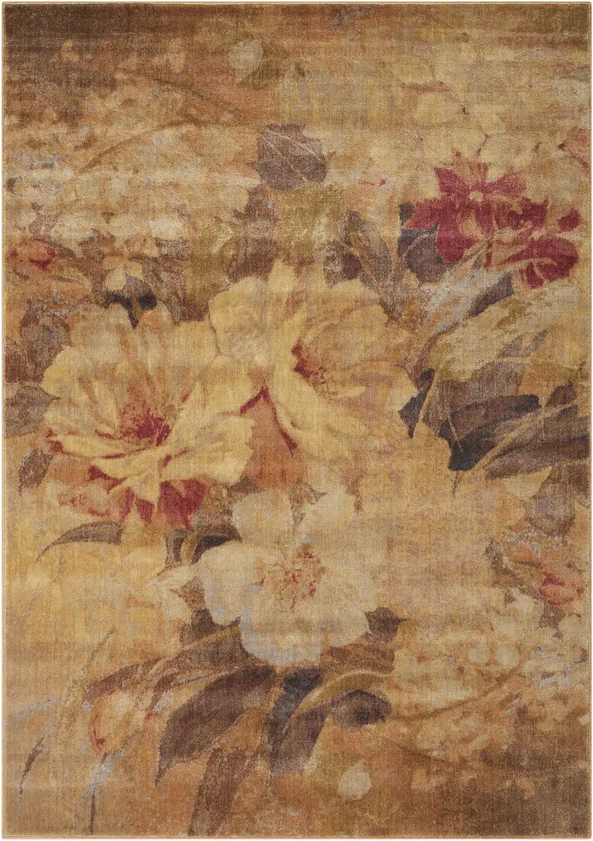 Beige Red And Yellow Floral Non Skid Area Rug Photo 4