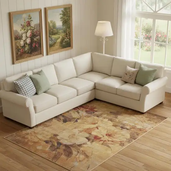 Beige Red And Yellow Floral Non Skid Area Rug Photo 1