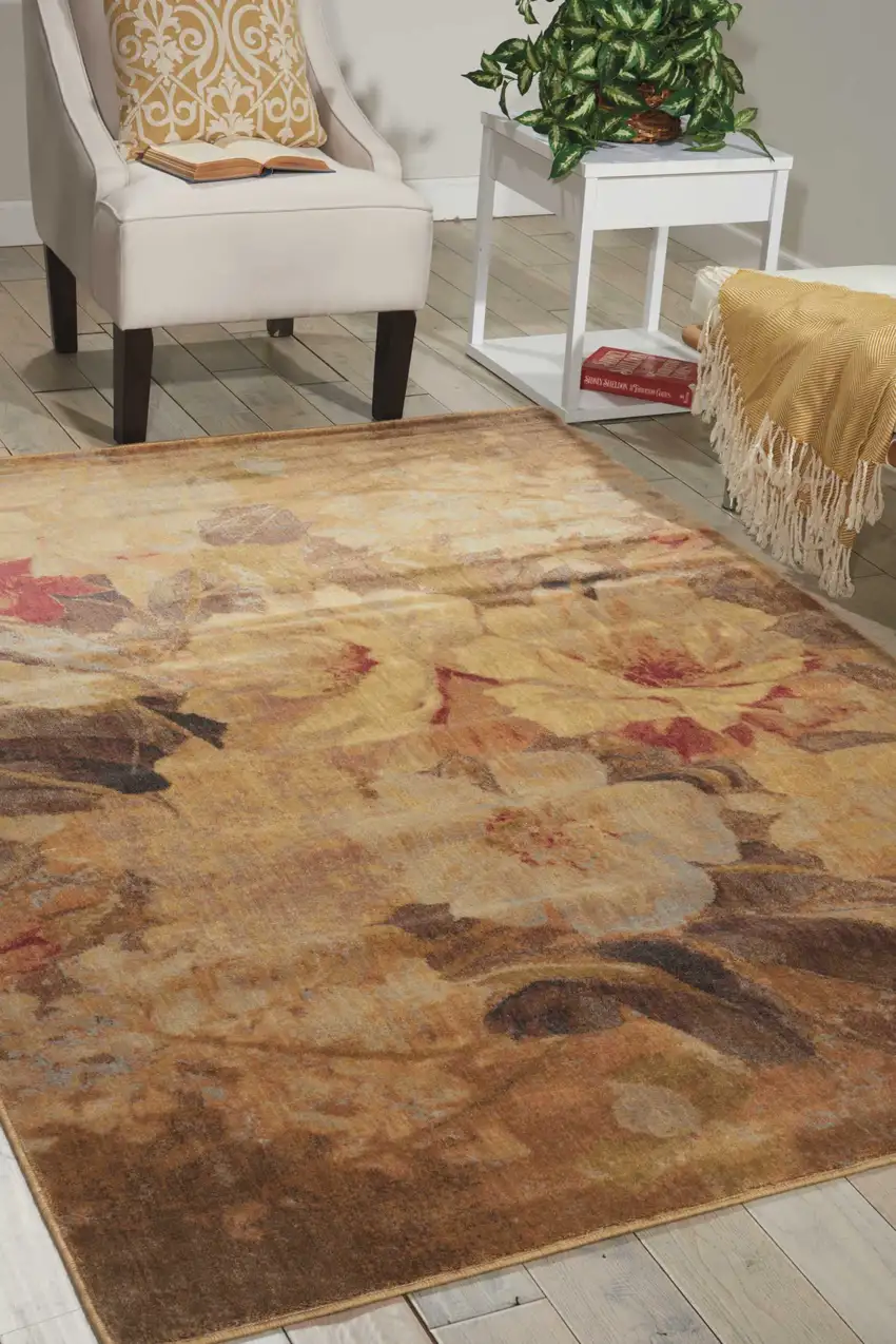 Beige Red And Yellow Floral Non Skid Area Rug Photo 5