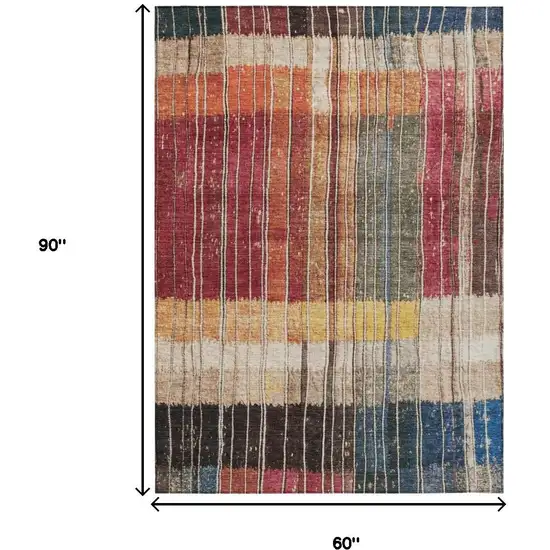 Beige Red And Yellow Striped Washable Indoor Outdoor Area Rug Photo 9