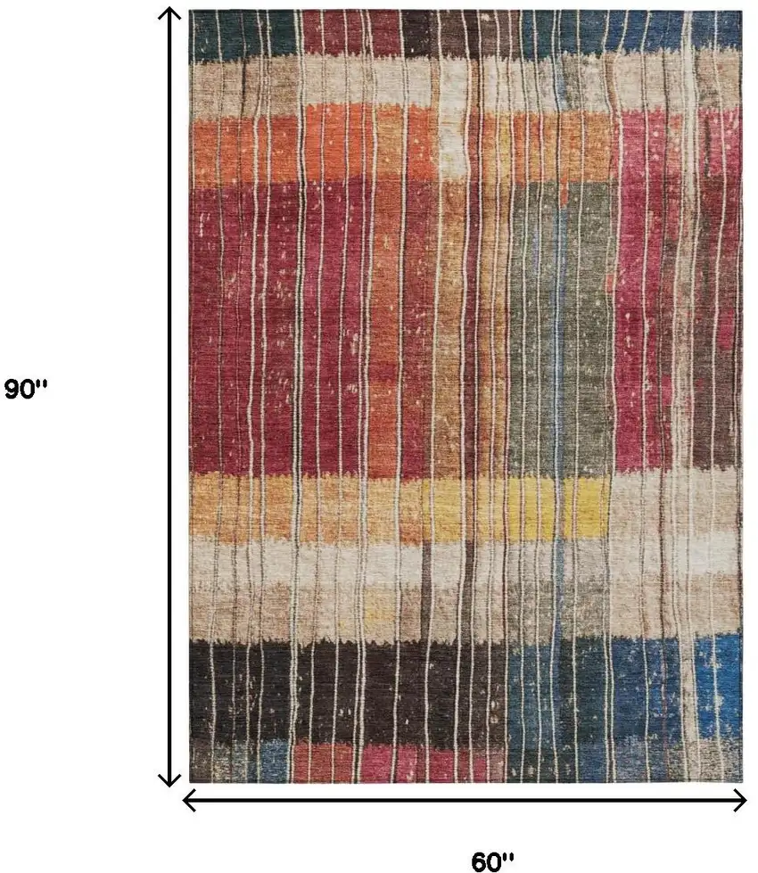 Beige Red And Yellow Striped Washable Indoor Outdoor Area Rug Photo 9