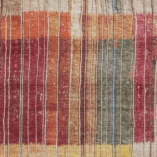 Beige Red And Yellow Striped Washable Indoor Outdoor Area Rug Photo 6