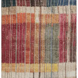 Photo of Beige Red And Yellow Striped Washable Indoor Outdoor Area Rug