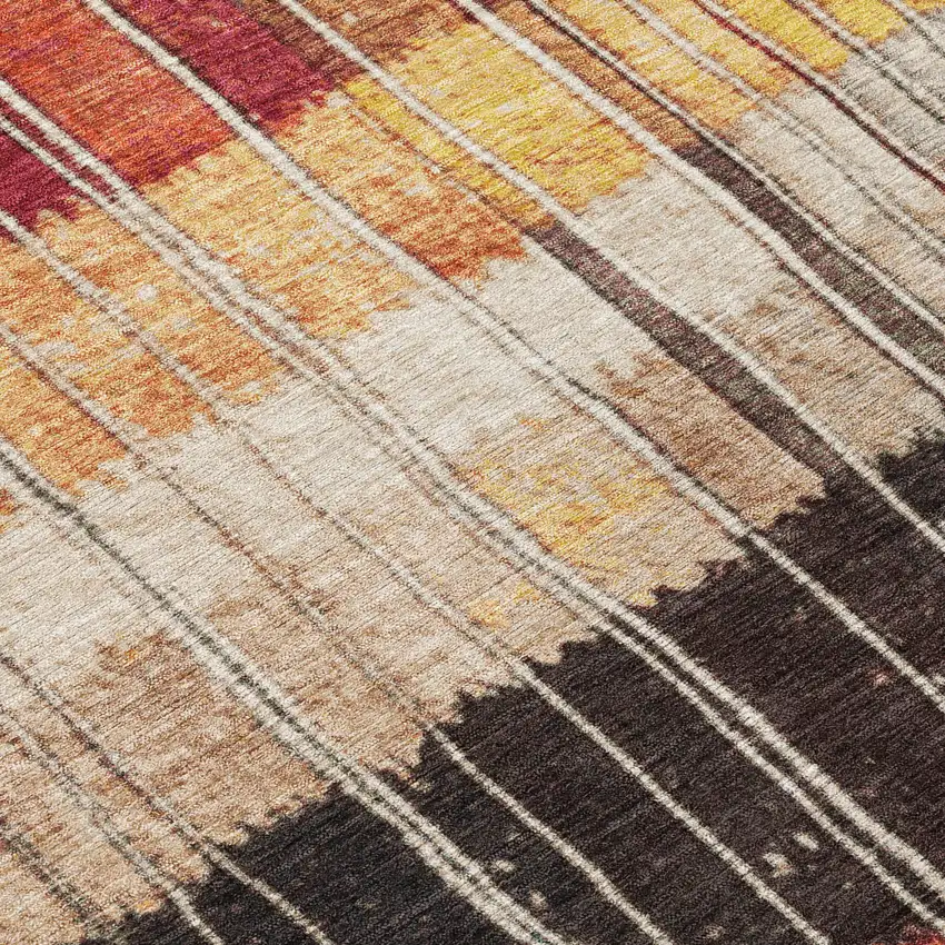 Beige Red And Yellow Striped Washable Indoor Outdoor Area Rug Photo 8