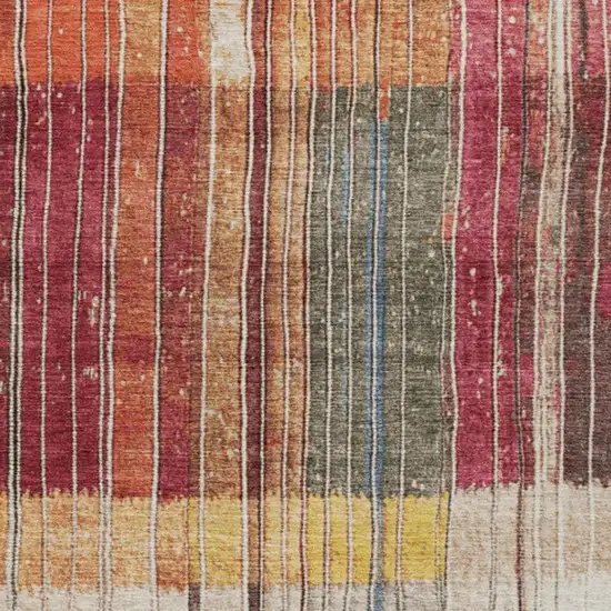 Beige Red And Yellow Striped Washable Indoor Outdoor Area Rug Photo 9