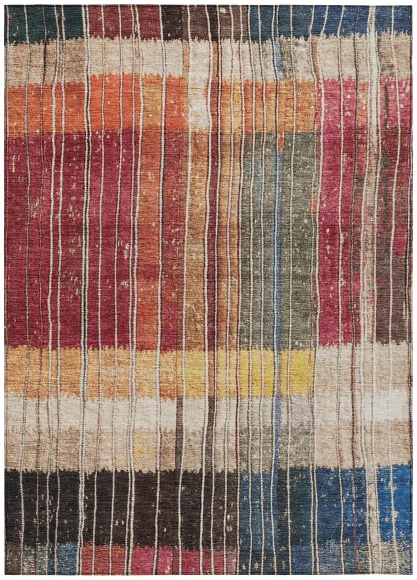 Beige Red And Yellow Striped Washable Indoor Outdoor Area Rug Photo 7