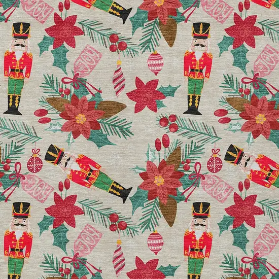 Beige Red Black Pink And Brown Floral Washable Indoor Outdoor Area Rug Photo 6