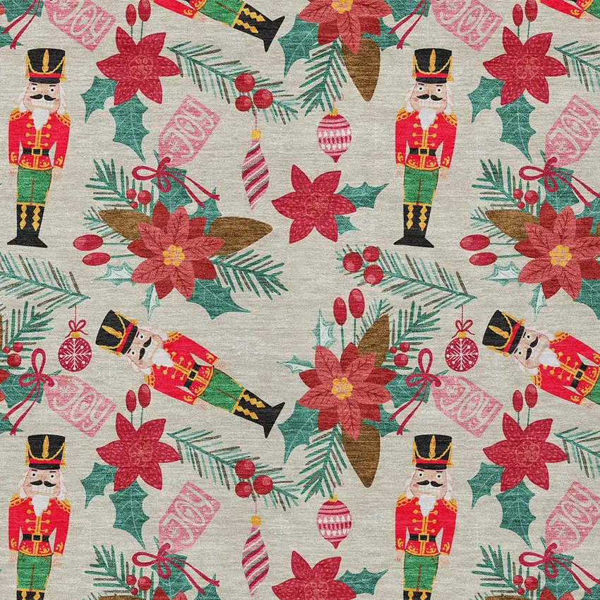 Beige Red Black Pink And Brown Floral Washable Indoor Outdoor Area Rug Photo 6