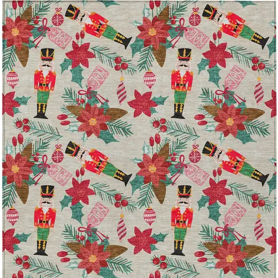 Beige Red Black Pink And Brown Floral Washable Indoor Outdoor Area Rug Photo 9