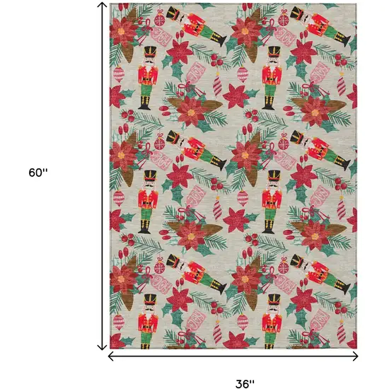 Beige Red Black Pink And Brown Floral Washable Indoor Outdoor Area Rug Photo 8