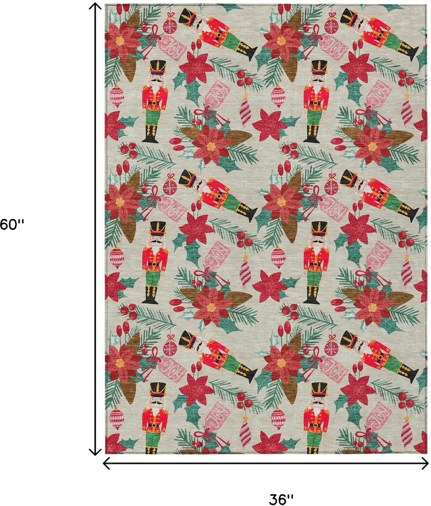 Beige Red Black Pink And Brown Floral Washable Indoor Outdoor Area Rug Photo 8
