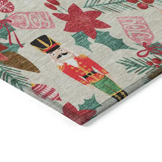 Beige Red Black Pink And Brown Floral Washable Indoor Outdoor Area Rug Photo 8