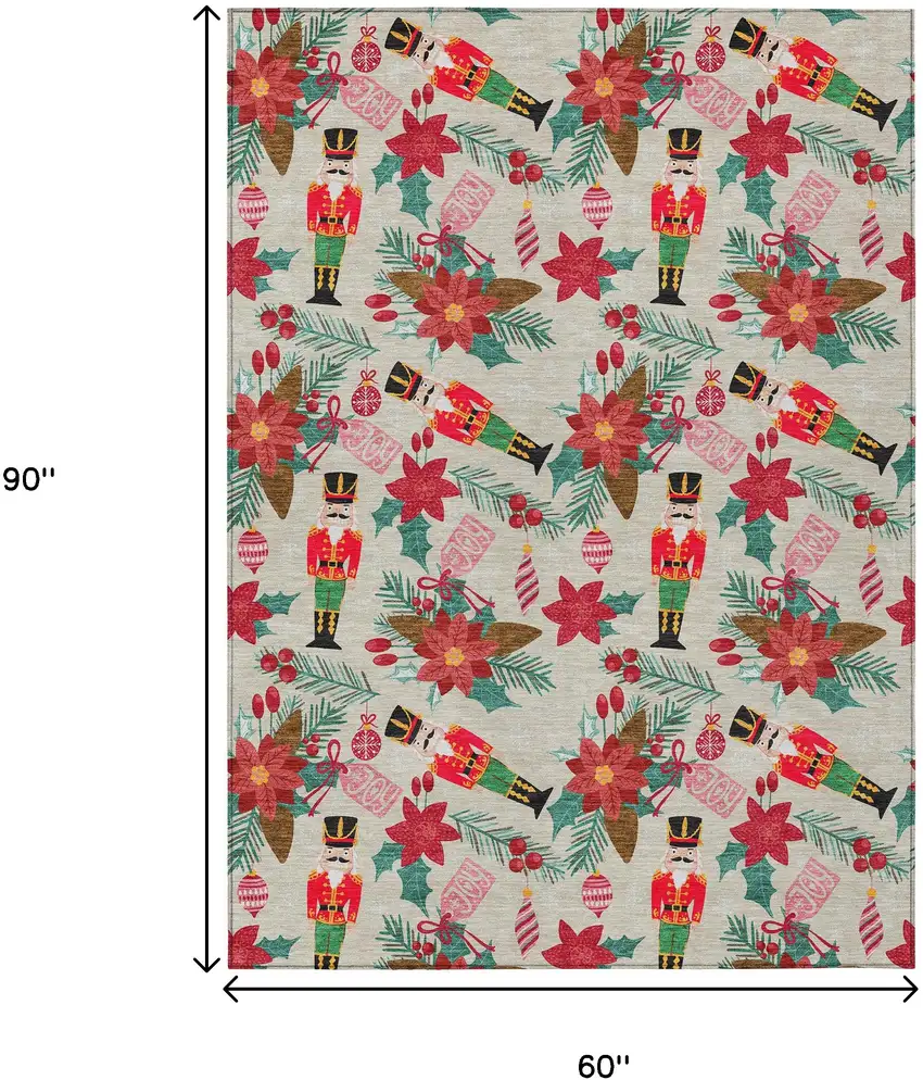 Beige Red Black Pink And Brown Floral Washable Indoor Outdoor Area Rug Photo 8