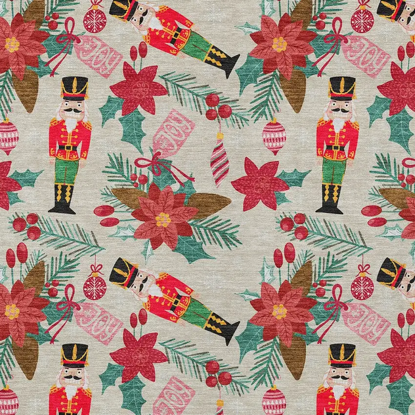 Beige Red Black Pink And Brown Floral Washable Indoor Outdoor Area Rug Photo 7