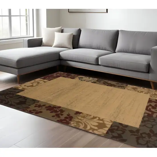 Beige Red Green Gold And Grey Abstract Power Loom Stain Resistant Area Rug Photo 1