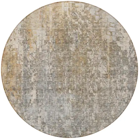 Beige Round Abstract Washable Non Skid Indoor Outdoor Area Rug Photo 4