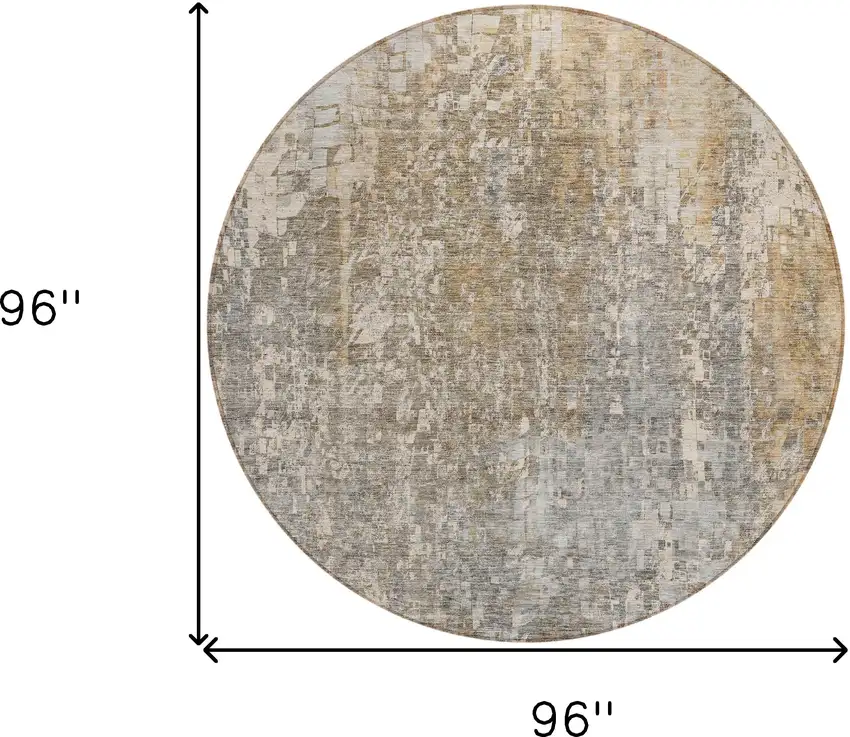 Beige Round Abstract Washable Non Skid Indoor Outdoor Area Rug Photo 3