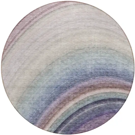 Beige Round Abstract Washable Non Skid Indoor Outdoor Area Rug Photo 2