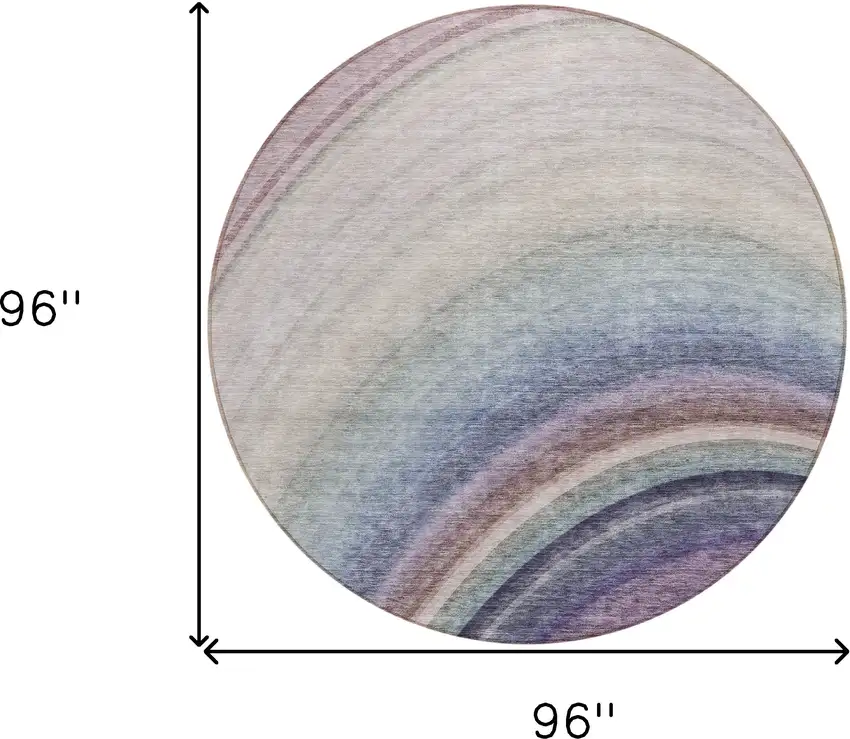 Beige Round Abstract Washable Non Skid Indoor Outdoor Area Rug Photo 3