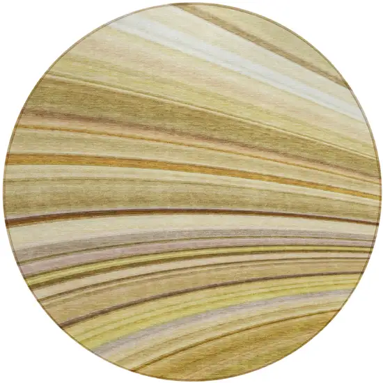 8' Beige Taupe And Ivory Round Abstract Washable Indoor Outdoor Area Rug Photo 2