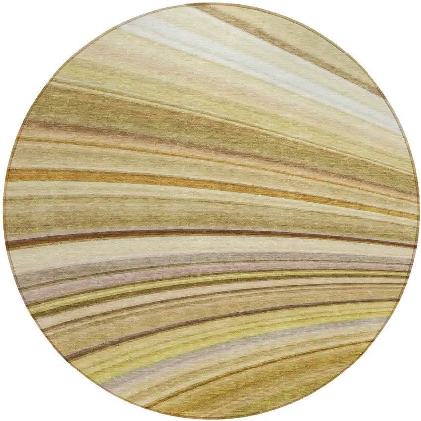 8' Beige Taupe And Ivory Round Abstract Washable Indoor Outdoor Area Rug Photo 2