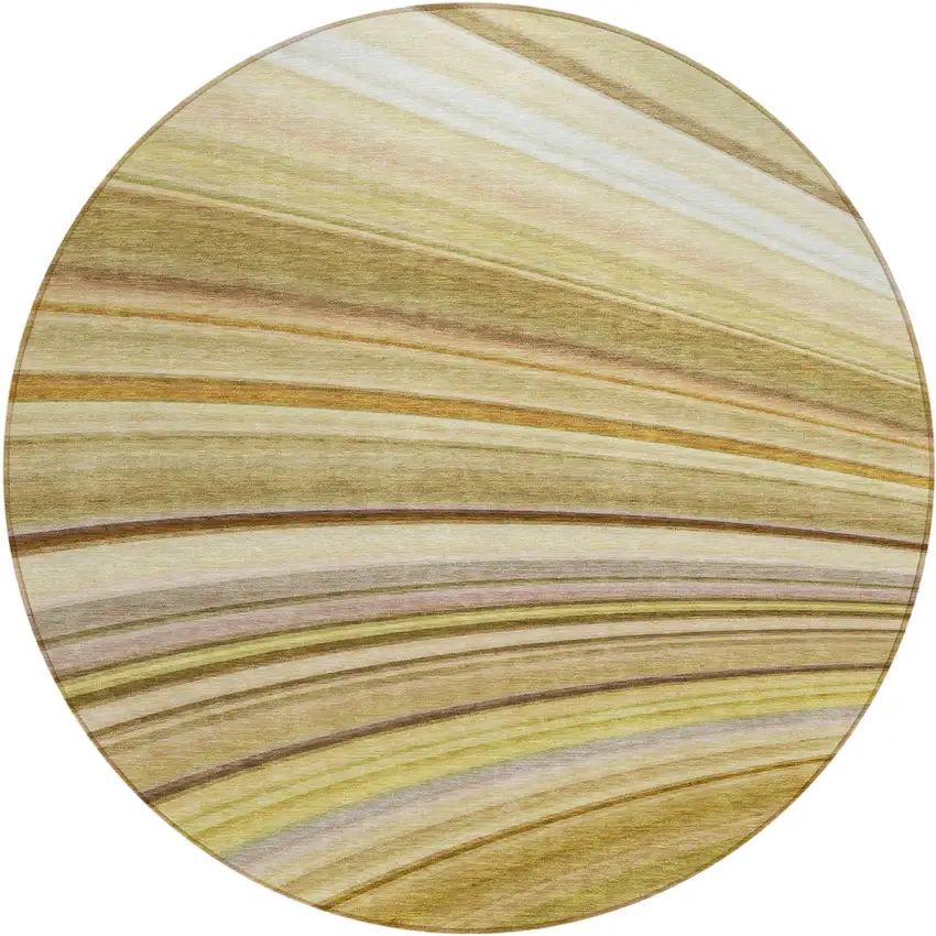 8' Beige Taupe And Ivory Round Abstract Washable Indoor Outdoor Area Rug Photo 2