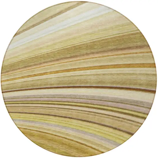 Beige Round Abstract Washable Non Skid Indoor Outdoor Area Rug Photo 4