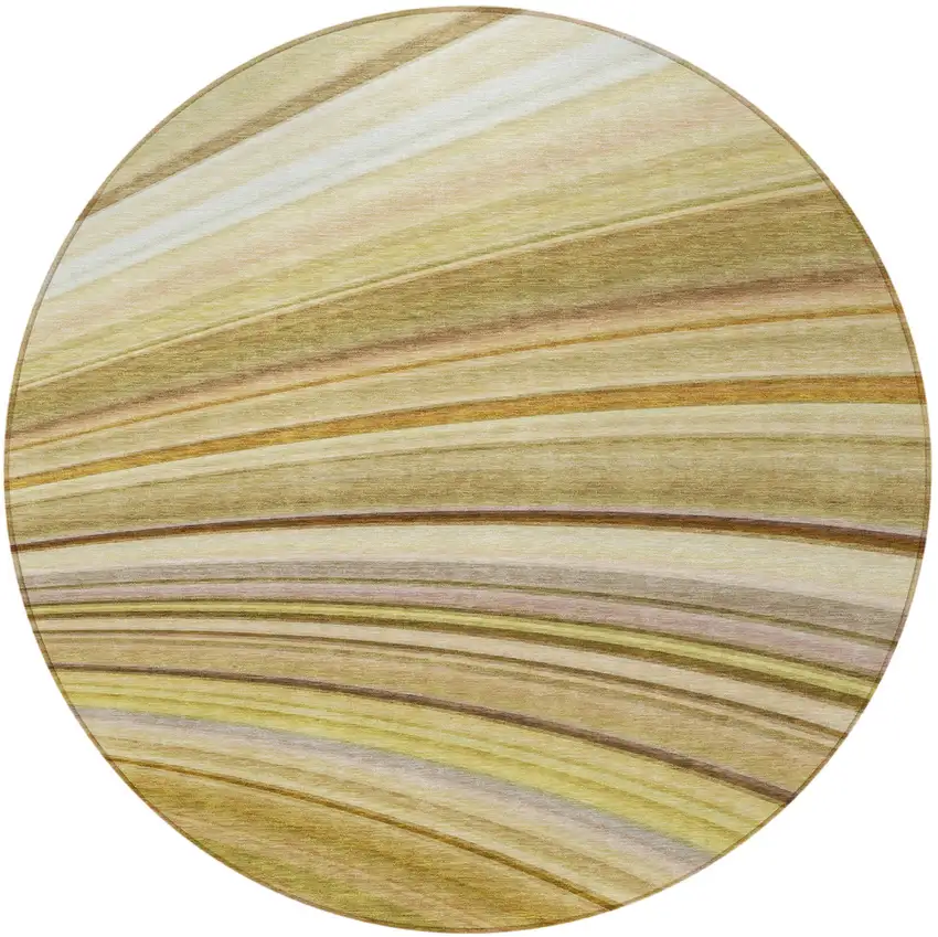 Beige Round Abstract Washable Non Skid Indoor Outdoor Area Rug Photo 4