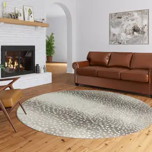 Photo of Beige Round Gazelle Print Shag Handmade Non Skid Area Rug