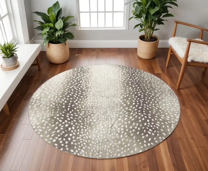 8' X 8' Beige Round Gazelle Print Shag Handmade Non Skid Area Rug Photo 1