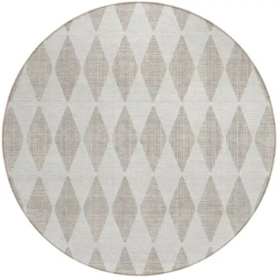Beige Round Geometric Washable Non Skid Indoor Outdoor Area Rug Photo 2
