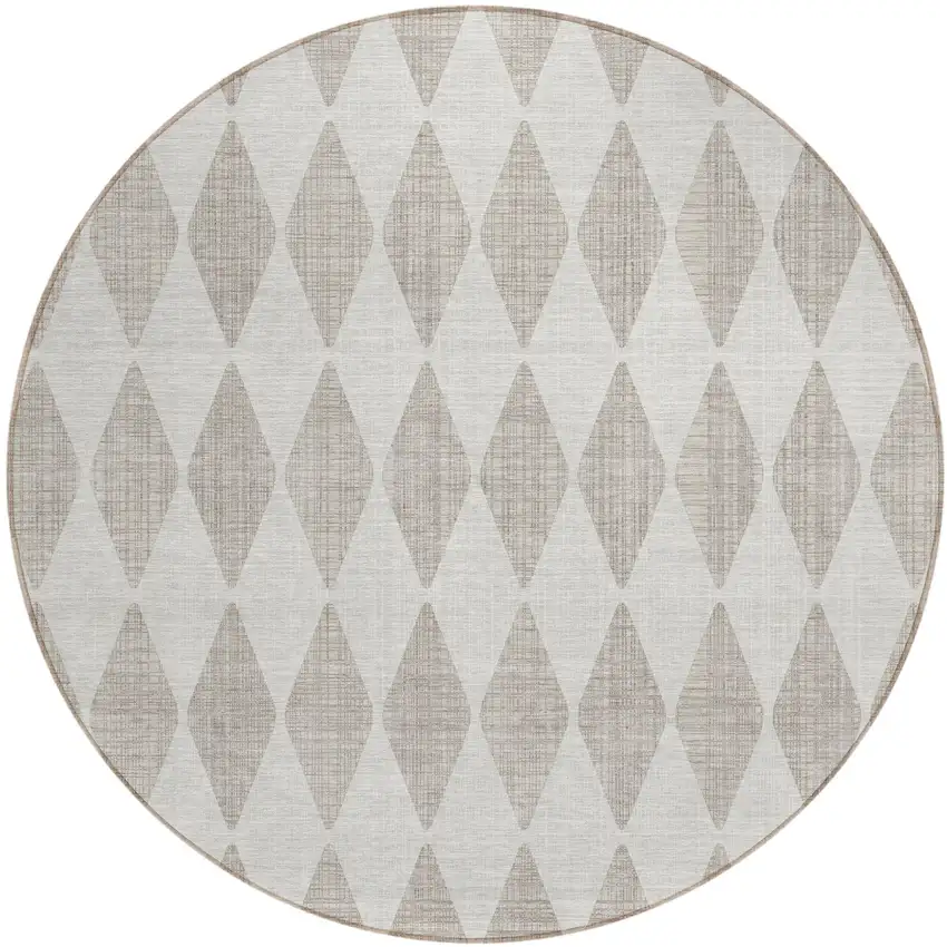 Beige Round Geometric Washable Non Skid Indoor Outdoor Area Rug Photo 2