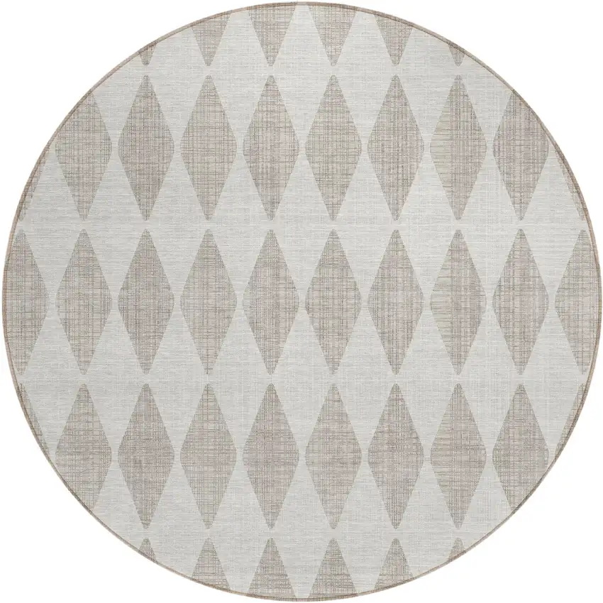 Beige Round Geometric Washable Non Skid Indoor Outdoor Area Rug Photo 2