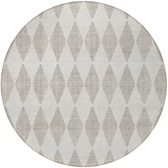 Beige Round Geometric Washable Non Skid Indoor Outdoor Area Rug Photo 5