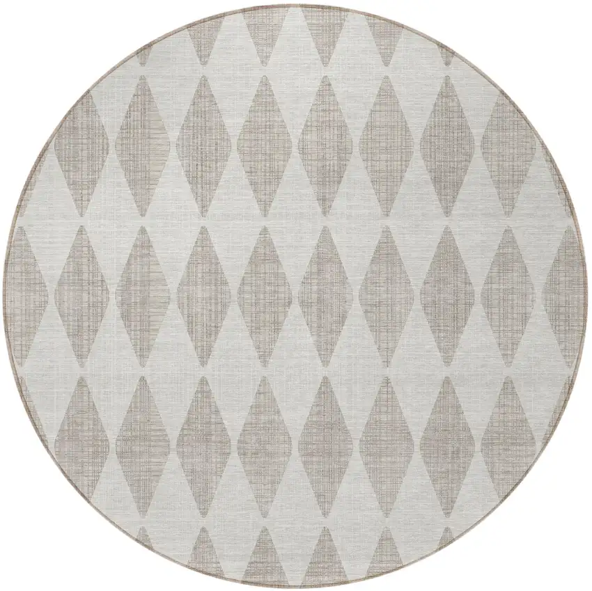 Beige Round Geometric Washable Non Skid Indoor Outdoor Area Rug Photo 5