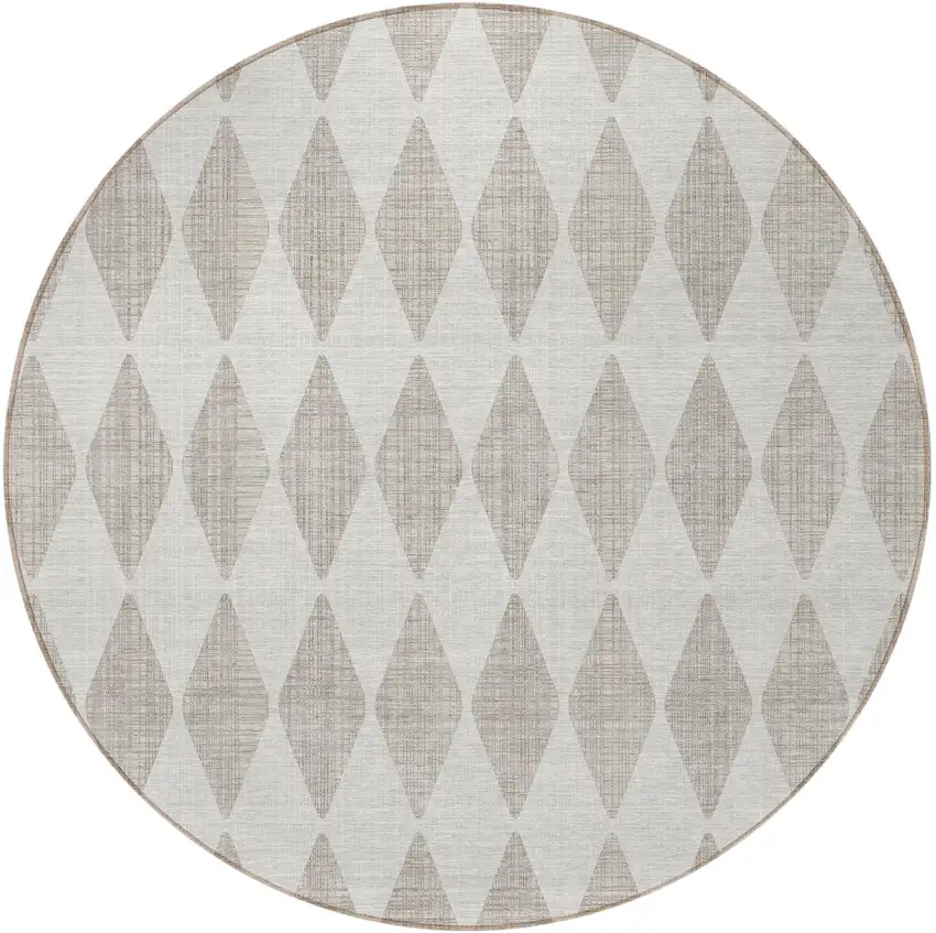 Beige Round Geometric Washable Non Skid Indoor Outdoor Area Rug Photo 5