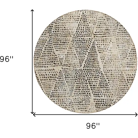 Beige Round Geometric Washable Non Skid Indoor Outdoor Area Rug Photo 3