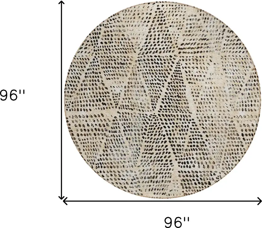 Beige Round Geometric Washable Non Skid Indoor Outdoor Area Rug Photo 3